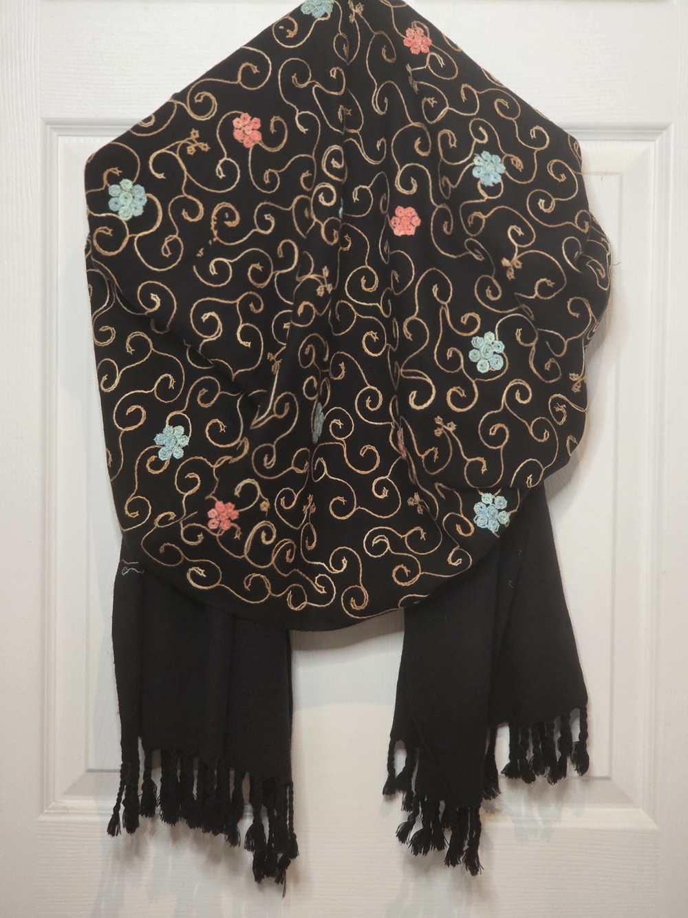 Black Embroidered Floral Scarf Wrap - Picture 6 of 7